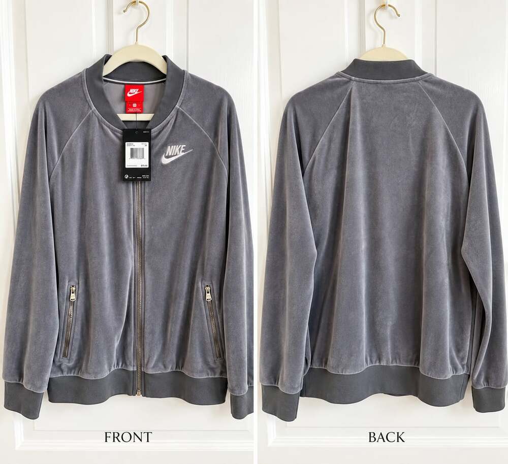 Nike Velour Full Zip Jacket Size 2X Gray Embroidered Logo Track Top NWT